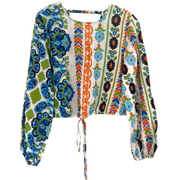 Mango Women's Printed Puff Sleeve Blouse Long Sleeve Top Size Medium - Picture 5 of 12